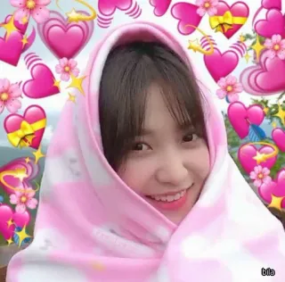 ✨ 9f72e20d bila woman, hearts, cute, blanket, smile, kawaii whatsapp sticker