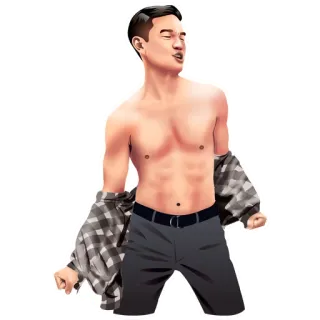 🕺 4c2bb4d3 mężczyzna, bez koszuli, koszula flanelowa, szczęśliwy, osoba, tors telegram sticker