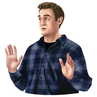 ✋ 7b48afb4 mężczyzna, koszula flanelowa, otwarte dłonie, gest, kreskówka, portret, zaskoczony telegram sticker