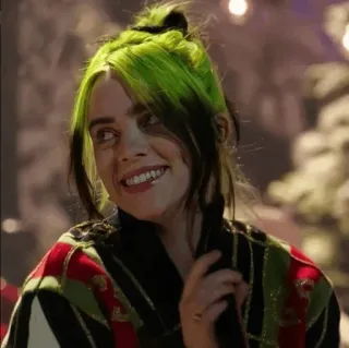 🕸 2f026f39 Billie Eilish 歌手, ミュージシャン, ビリー・アイリッシュ, 緑の髪, セレブ whatsapp sticker