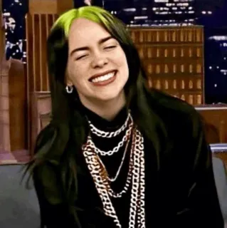 🕸 41b42de4 Billie Eilish 歌手, セレブ, ミュージシャン, 緑髪, チェーン whatsapp sticker
