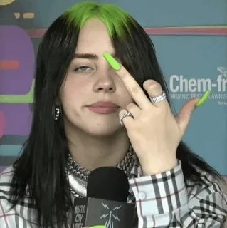 🕸 49244b42 Billie Eilish 歌手, ミュージシャン, 中指, 有名人, 緑髪 whatsapp sticker