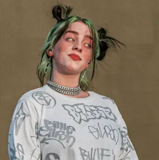 🕸 c0631c2b Billie Eilish 歌手, ミュージシャン, セレブ, ポップ, 緑髪 whatsapp sticker