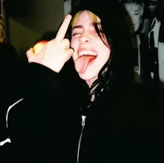 🕸 d201400e Billie Eilish 歌手, 中指, 侮辱的, 有名人, 音楽, ポップ whatsapp sticker