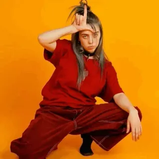 🕸 207b6ada Billie Eilish 歌手, 音乐人, 流行明星, 名人, 失败者手势 whatsapp sticker
