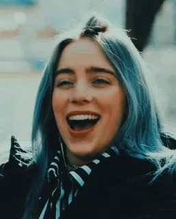 💚 079c227a Billie Eilish Billie Eilish, chanteuse, célébrité, cheveux bleus, musique, portrait telegram sticker