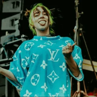 💚 3a3c5f41 Billie Eilish Billie Eilish, chanteuse, doigt d'honneur, musicienne, cheveux verts, pop star, célébrité telegram sticker