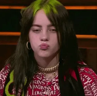 💚 770c64b1 Billie Eilish Billie Eilish, chanteuse, musicienne, célébrité, moue, cheveux verts telegram sticker