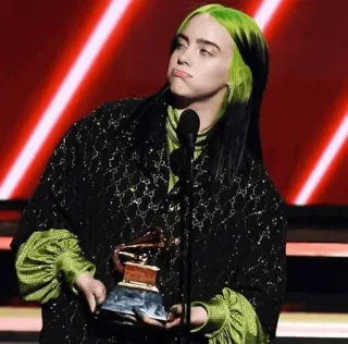 💚 77437e77 Billie Eilish Billie Eilish, chanteuse, Grammy, musique, célébrité, prix telegram sticker