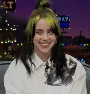 💚 8aa52c99 Billie Eilish chanteur, célébrité, pop star, musicien, cheveux verts telegram sticker