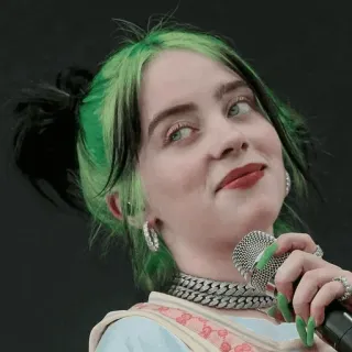 💚 dece3909 Billie Eilish chanteur, musicien, célébrité, cheveux verts, pop star telegram sticker