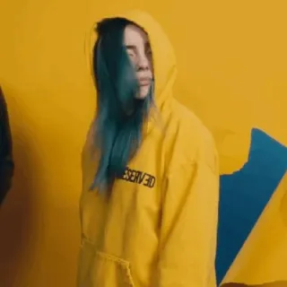 ✨ 072ce34b RESERVED Billie Eilish, cantante, celebridad, sudadera con capucha, amarillo whatsapp sticker