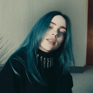 🎱 0dddb62c Billie Eilish Billie Eilish, cantante, estrella pop, pelo azul, músico whatsapp sticker