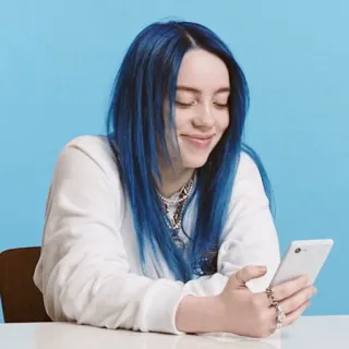 💦 0eb273a3 Billie Eilish billie eilish, cantante, músico, pelo azul, celebridad whatsapp sticker