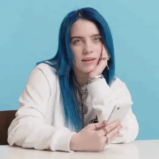 💦 13dfc272 Billie Eilish Billie Eilish, cantante, celebridad, pelo azul, persona, mujer whatsapp sticker