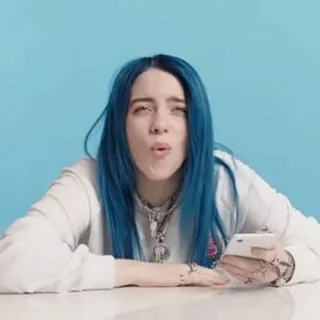 💦 17084173 Billie Eilish cantante, celebridad, pelo azul, Billie Eilish, persona, retrato whatsapp sticker
