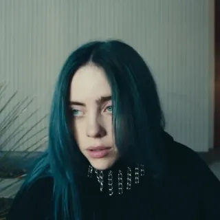 🎱 1a7ccac2 Billie Eilish cantante, pelo azul, retrato, músico, celebridad whatsapp sticker