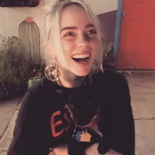 🖤 24a5511b Billie Eilish persona, sonrisa, feliz, celebridad, cantante, pelo rubio whatsapp sticker