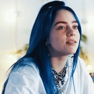 🦋 55d5310e Billie Eilish Billie Eilish, cantante, pelo azul, estrella pop, celebridad whatsapp sticker