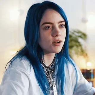 🦋 d63538f3 Billie Eilish cantante, músico, Billie Eilish, pelo azul, celebridad whatsapp sticker