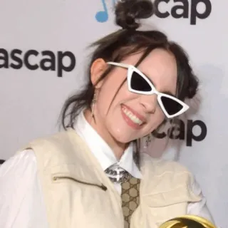 ☃ f96d8f89 Billie Eilish Billie Eilish, músico, cantante, pop, gafas de sol whatsapp sticker
