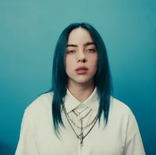 ◽️ fc400f10 Billie Eilish músico, cantante, celebridad, pelo azul, retrato whatsapp sticker