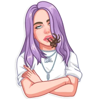 🙄 510bce74 Billie Eilish คนดัง, นักร้อง, แมงมุม, ภาพเหมือน, การ์ตูน telegram sticker