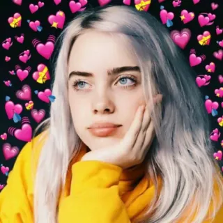 ☺️ 155f8f8e Billie Eilish penyanyi, selebriti, bintang pop, Billie Eilish, hati, musisi telegram sticker
