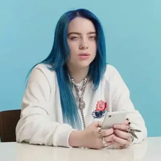 😐 30fc33e4 Billie Eilish penyanyi, selebriti, bintang pop, rambut biru, idola remaja telegram sticker