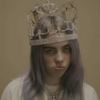 👑 36a565c6 Billie Eilish billie eilish, mahkota, penyanyi, bintang pop, rambut abu-abu telegram sticker