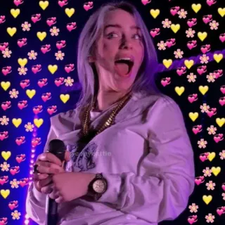 😁 551f893d Billie Eilish Billie Eilish, penyanyi, hati, musik, pop, mikrofon telegram sticker