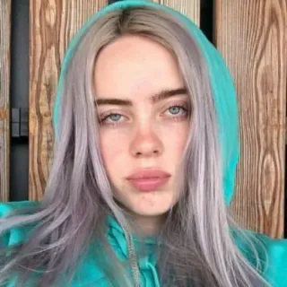 😐 ac1afbeb Billie Eilish penyanyi, selebriti, musik, potret, rambut abu-abu, Billie Eilish telegram sticker