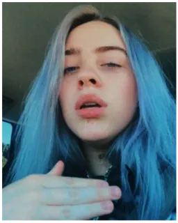 😪 1849b5c4 Billie Eilish 가수, 유명인, 음악, 인물 사진, 파란 머리 telegram sticker