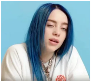 😉 404a041a Billie Eilish 가수, 파란 머리, 유명인, 장미, 빌리 아일리시 telegram sticker