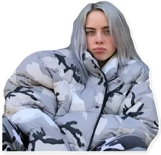 ⛄️ 2c5b3227 Billie Eilish 빌리 아일리시, 가수, 유명인, 회색 머리, 패딩 점퍼 whatsapp sticker