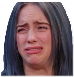😣 acae4b2c Billie Eilish 빌리 아일리시, 슬픈, 우는, 얼굴, 가수, 유명인 whatsapp sticker