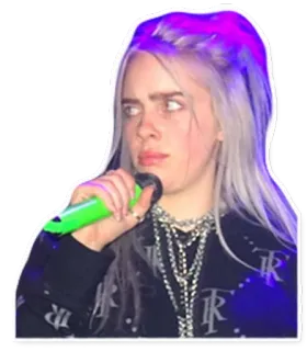 😨 aeeb1f88 Billie Eilish 빌리 아일리시, 가수, 음악가, 팝스타, 유명인, 마이크 whatsapp sticker