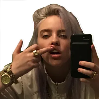 🖕 b4a7d438 Billie Eilish 빌리 아일리시, 가수, 가운데 손가락, 불쾌한 제스처, 유명인, 팝스타 whatsapp sticker