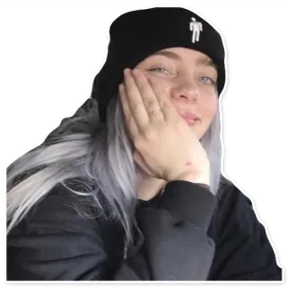 😋 bdcd3814 Billie Eilish 빌리 아일리시, 가수, 음악가, 유명인, 팝스타, 모자, 초상화 whatsapp sticker