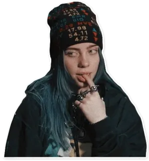 🧐 c017fe4e Billie Eilish 빌리 아일리시, 가수, 유명인, 여자, 파란 머리, 비니 whatsapp sticker