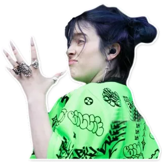 💅 c21ed7dc Billie Eilish 빌리 아일리시, 가수, 음악가, 팝, 유명인, 손가락, 손 whatsapp sticker