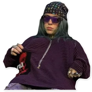 🦹‍♀️ ce2da980 Billie Eilish 빌리 아일리시, 가수, 유명인, 인물 사진, 멋진, 선글라스, 반다나 whatsapp sticker