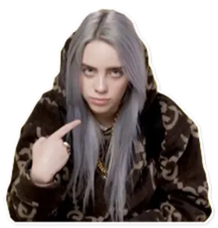 👆 e882424b Billie Eilish 빌리 아일리시, 가수, 유명인, 가운데 손가락, 모욕적인 제스처, 음악 whatsapp sticker