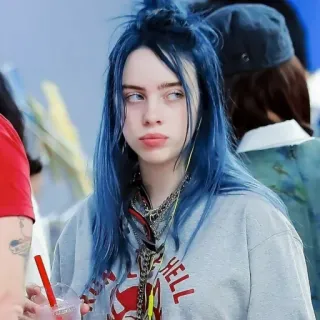 💧 6b73ba57 Billie Eilish 음악가, 가수, 파란 머리, 유명인 telegram sticker