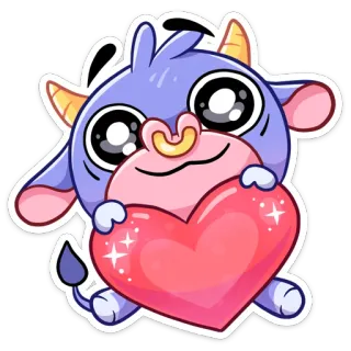 ❤️ 09396c4e dessin animé, animal, vache, cœur, mignon, autocollant, amour telegram sticker
