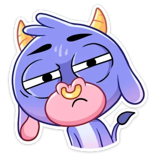 🤨 3edff11f dessin animé, chèvre, animal, autocollant, violet, cornes, ennuyé, endormi telegram sticker
