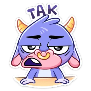 😡 71a306ba TAK dessin animé, animal, expression, ennuyé, violet, monstre, cornes, endormi telegram sticker