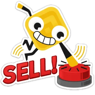 📤 38090be2 SELL! vender, botón, amarillo, personaje, dibujos animados whatsapp sticker