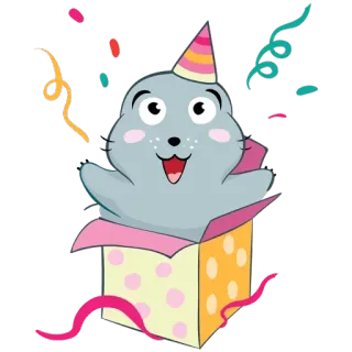🎁 e3eb6910 foca, festa, carino, animale, coriandoli, compleanno telegram sticker