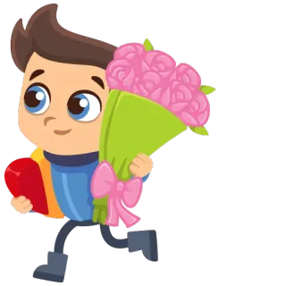 🎂 f9a5fcb8 ragazzo, fiori, bouquet, regalo, amore, cartone animato telegram sticker